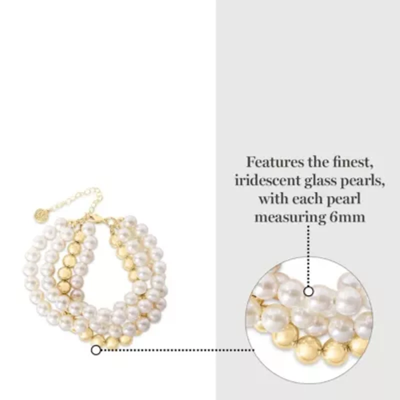 Four Strand Pearl and Gold Ball Bracelet, 7 Inches For Women