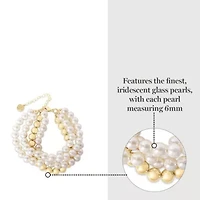Four Strand Pearl and Gold Ball Bracelet, 7 Inches For Women
