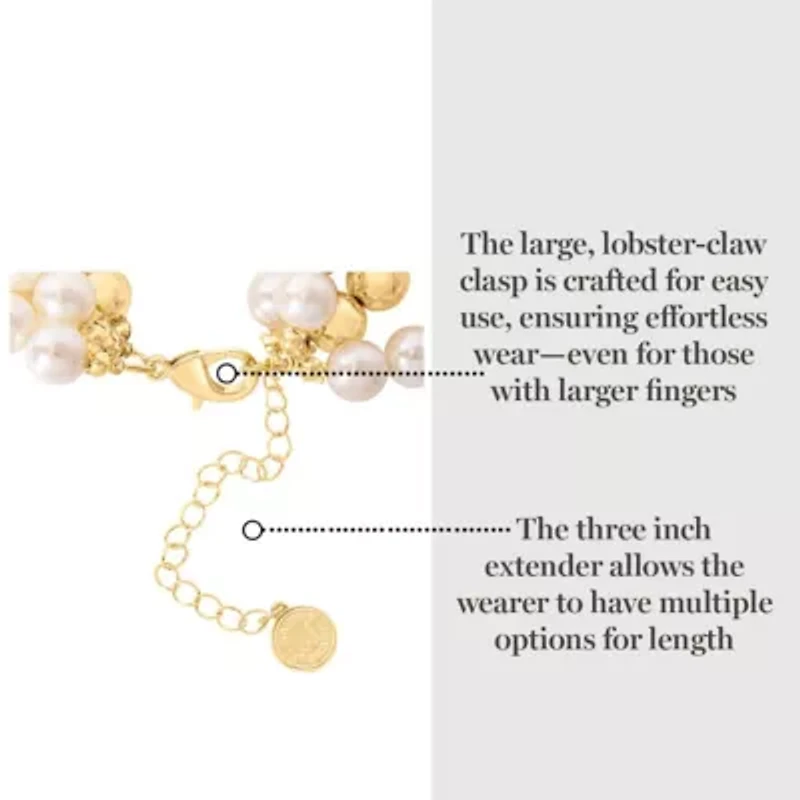 Four Strand Pearl and Gold Ball Bracelet, 7 Inches For Women