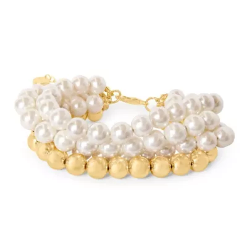 Four Strand Pearl and Gold Ball Bracelet, 7 Inches For Women
