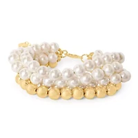Four Strand Pearl and Gold Ball Bracelet, 7 Inches For Women