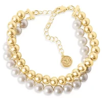 Two Strand Pearl and Gold Ball Bracelet, 7 Inches For Women