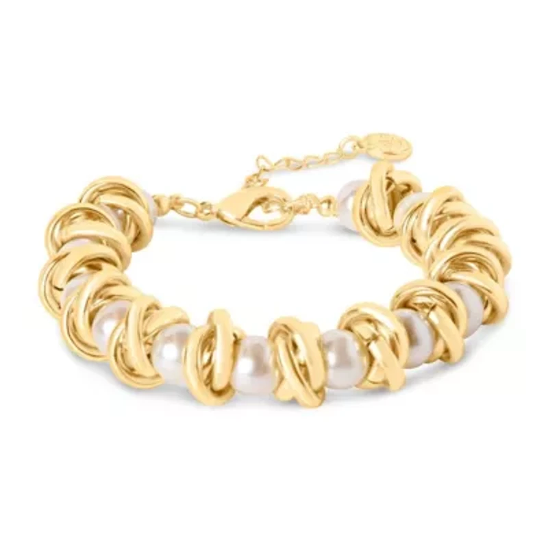 Elegant Gold and Pearl Bracelet, 7 Inches For Women