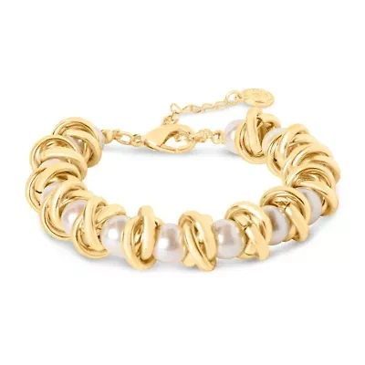 Elegant Gold and Pearl Bracelet, 7 Inches For Women