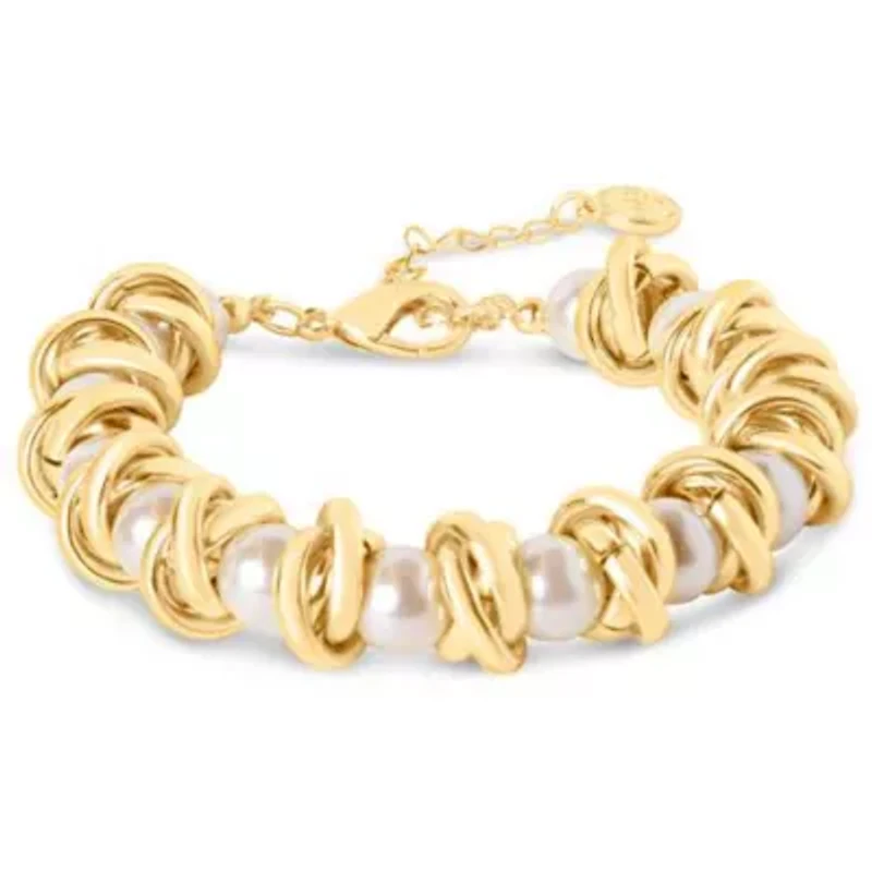 Elegant Gold and Pearl Bracelet, 7 Inches For Women