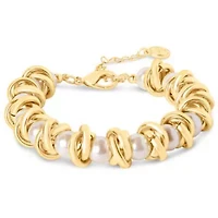 Elegant Gold and Pearl Bracelet, 7 Inches For Women