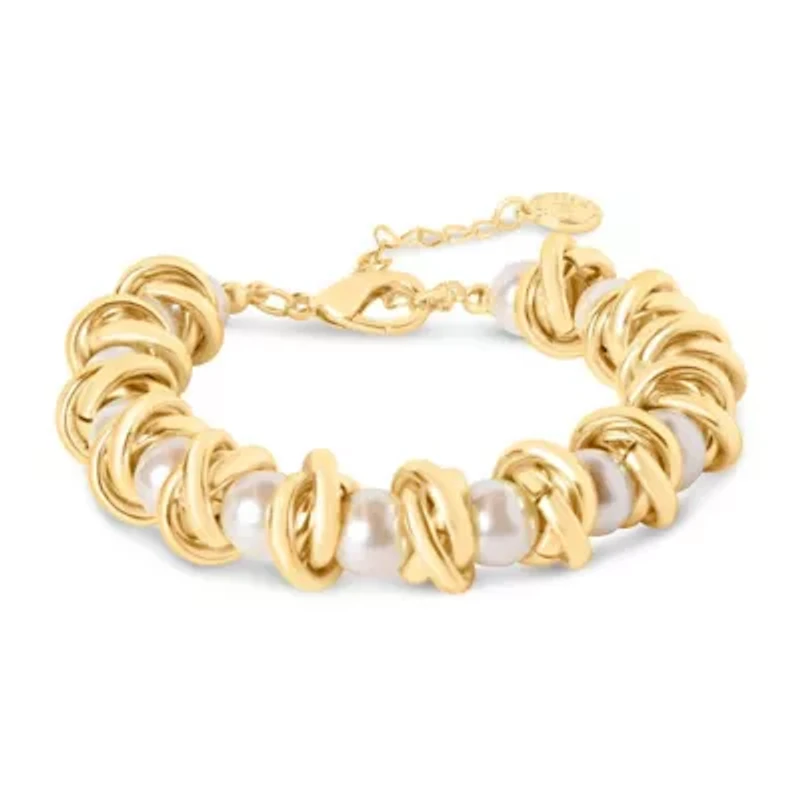Elegant Gold and Pearl Bracelet, 7 Inches For Women