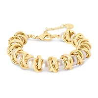 Elegant Gold and Pearl Bracelet, 7 Inches For Women