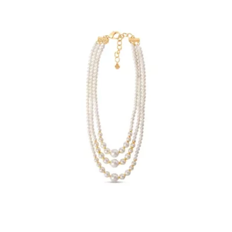 Three Strand Pearl Necklace In Gold