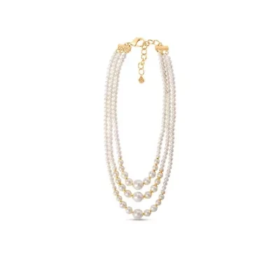 Three Strand Pearl Necklace In Gold