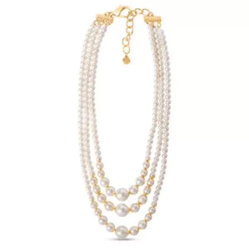 Three Strand Pearl Necklace In Gold