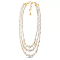 Three Strand Pearl Necklace In Gold