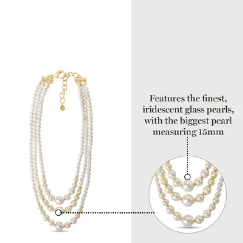 Three Strand Pearl Necklace In Gold