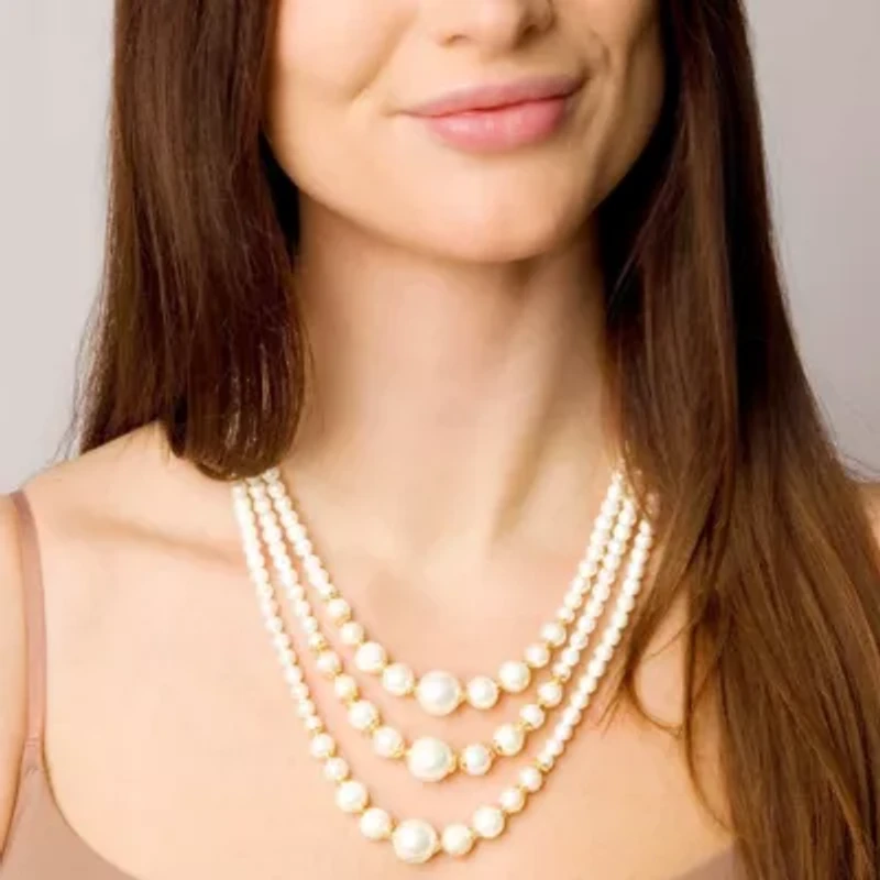 Three Strand Pearl Necklace In Gold