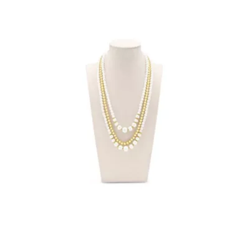Traditional Three Strand Pearl and Ball Necklace In Gold