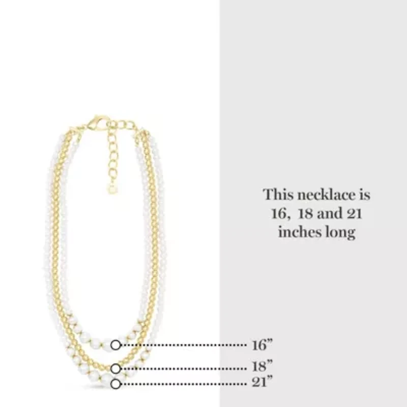 Traditional Three Strand Pearl and Ball Necklace In Gold