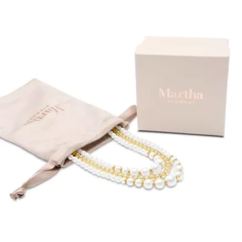 Traditional Three Strand Pearl and Ball Necklace In Gold