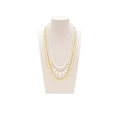Three Strand Pearl and Ball Necklace In Gold