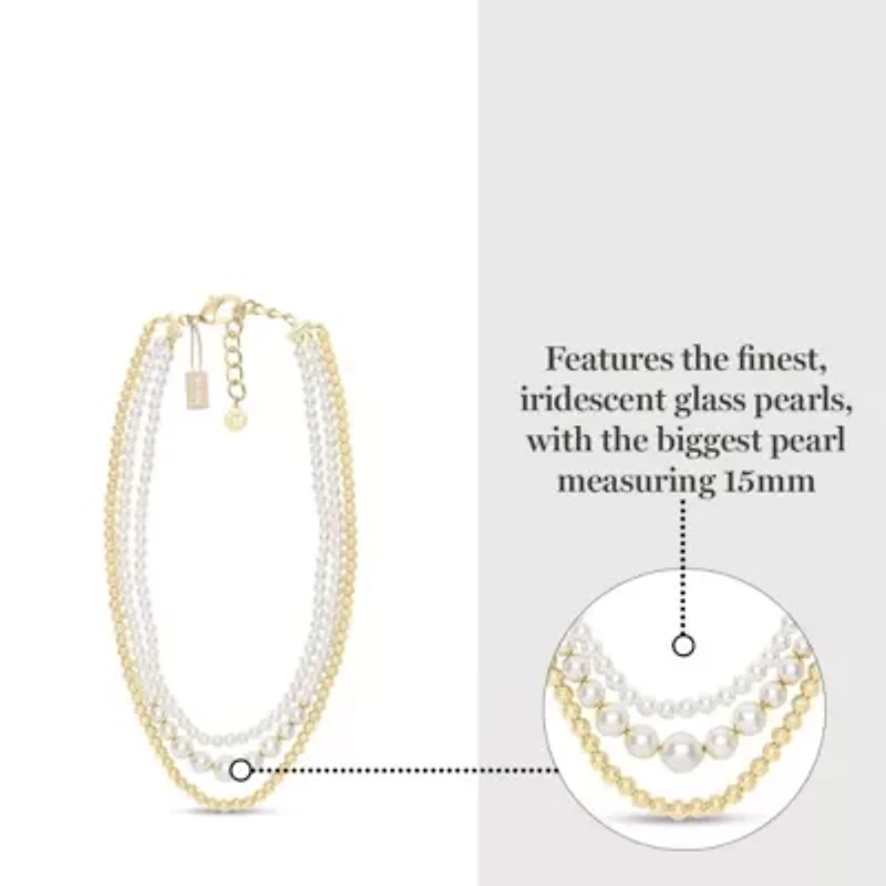 Three Strand Pearl and Ball Necklace In Gold