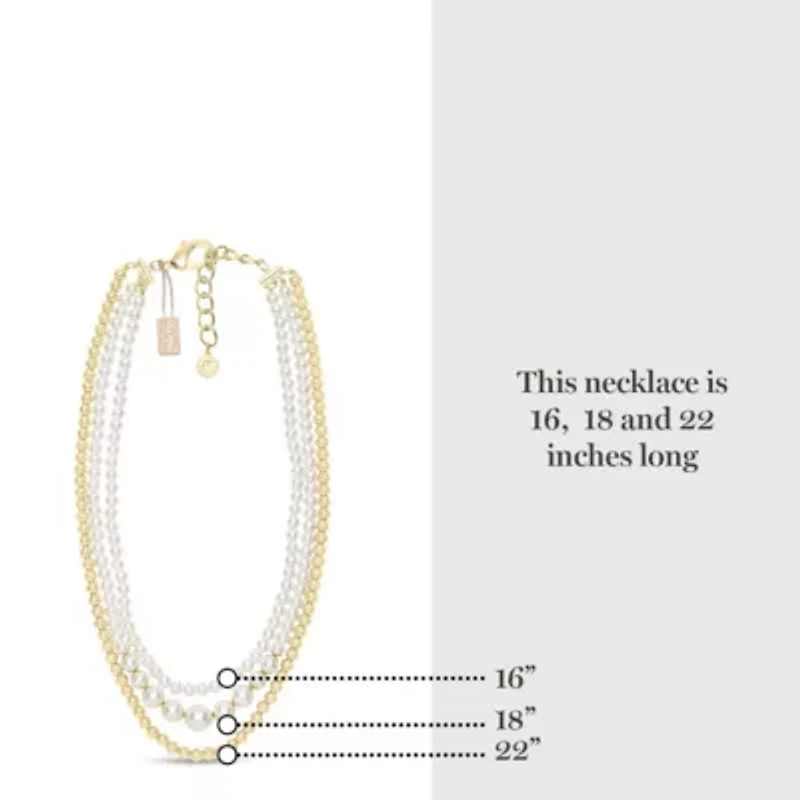 Three Strand Pearl and Ball Necklace In Gold