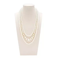 Traditional Three Strand Pearl Necklace In Gold