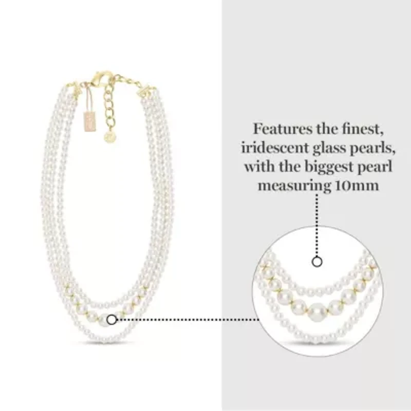 Traditional Three Strand Pearl Necklace In Gold