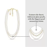 Traditional Three Strand Pearl Necklace In Gold