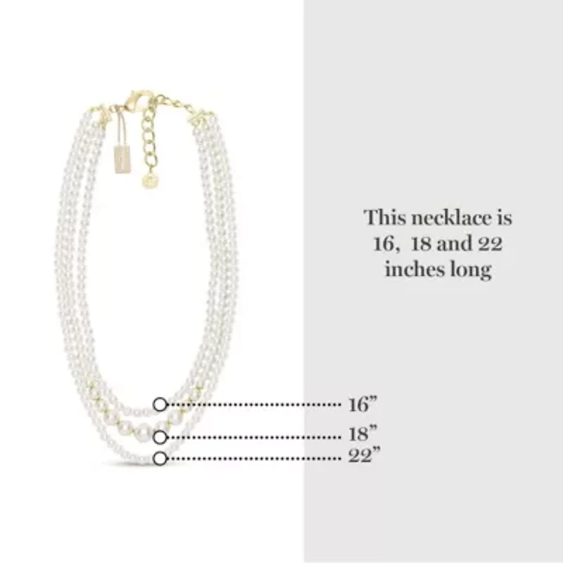 Traditional Three Strand Pearl Necklace In Gold