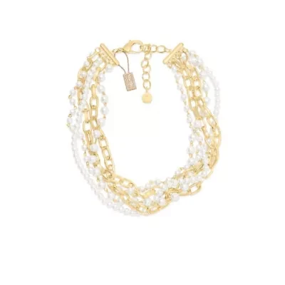 Five Strand Pearl and Chain Twisted Necklace In Gold