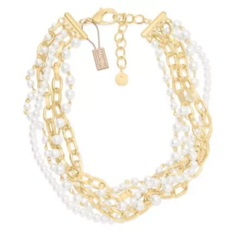 Five Strand Pearl and Chain Twisted Necklace In Gold
