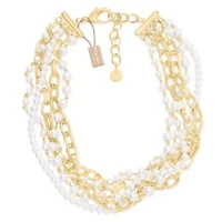 Five Strand Pearl and Chain Twisted Necklace In Gold
