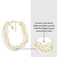Five Strand Pearl and Chain Twisted Necklace In Gold