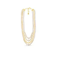 Four Strand Pearl and Chain Necklace In Gold
