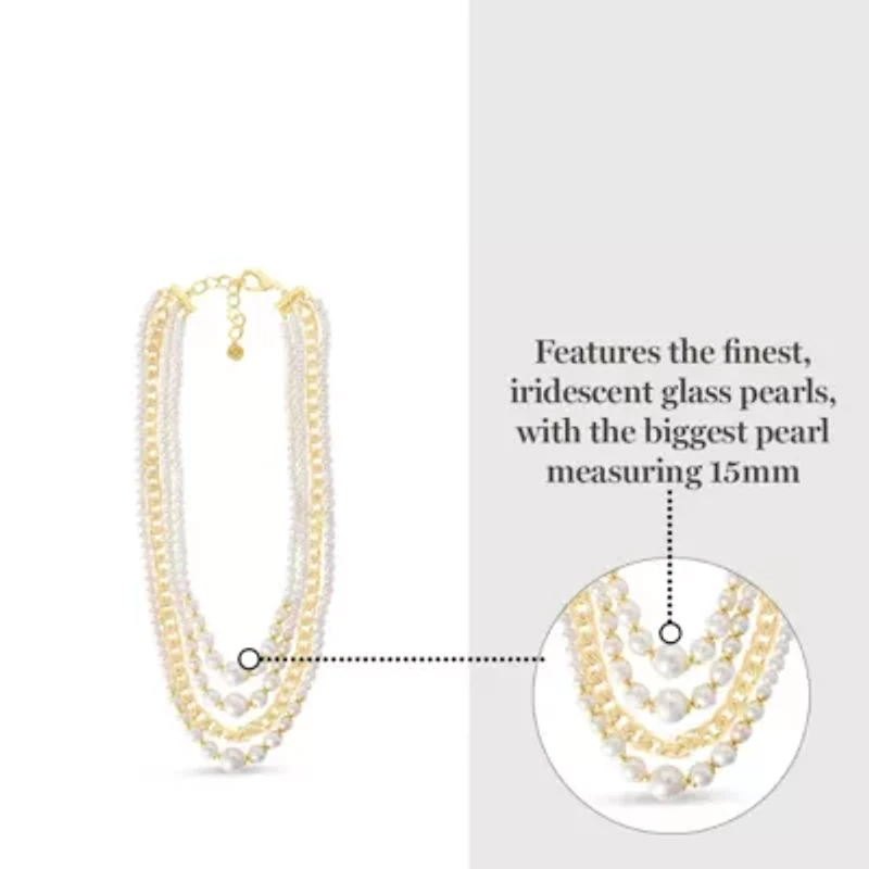 Four Strand Pearl and Chain Necklace In Gold