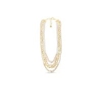 Four Strand Pearl and Chain Necklace In Gold, Long