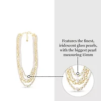 Four Strand Pearl and Chain Necklace In Gold, Long