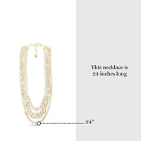 Four Strand Pearl and Chain Necklace In Gold, Long