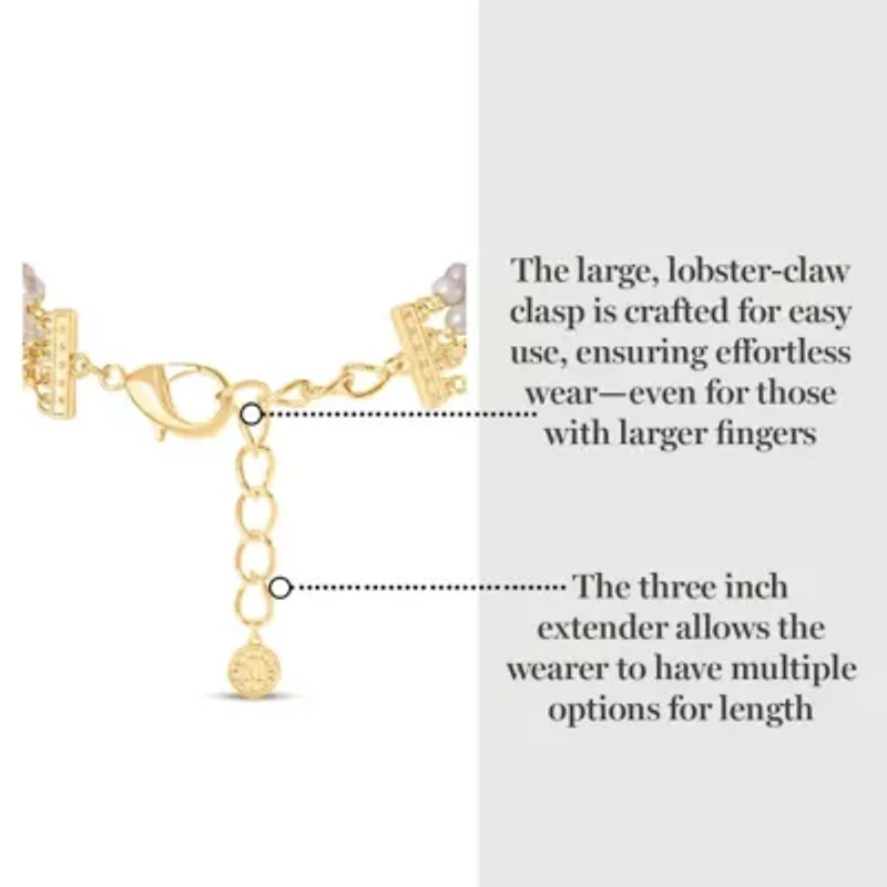 Four Strand Pearl and Chain Necklace In Gold, Long