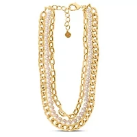 Three Strand Pearl and Chain Necklace In Gold