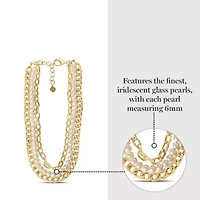 Three Strand Pearl and Chain Necklace In Gold