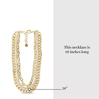 Three Strand Pearl and Chain Necklace In Gold