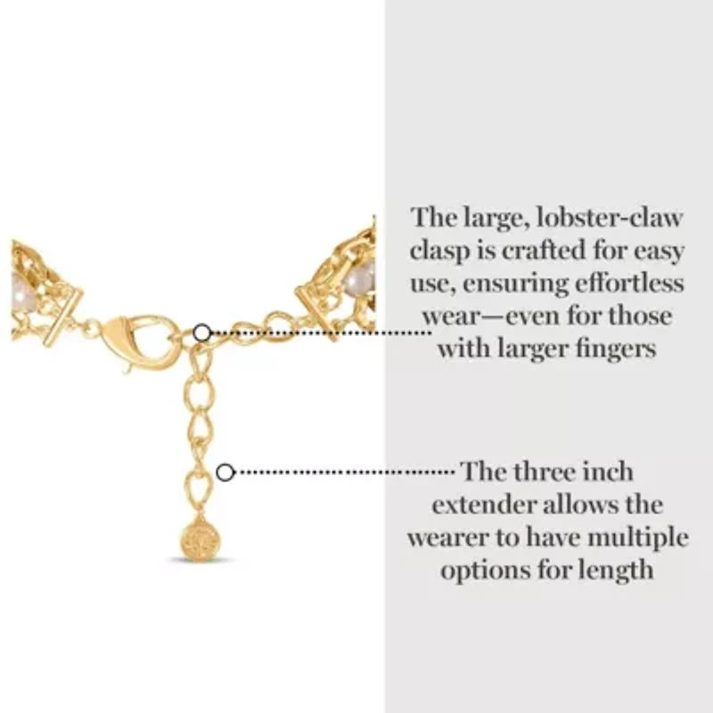 Three Strand Pearl and Chain Necklace In Gold