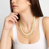 Three Strand Pearl and Chain Necklace In Gold