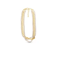 Four Twisted Strand Pearl and Chain Necklace In Gold, Long