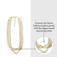 Four Twisted Strand Pearl and Chain Necklace In Gold, Long