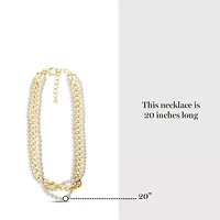 Four Twisted Strand Pearl and Chain Necklace In Gold, Long