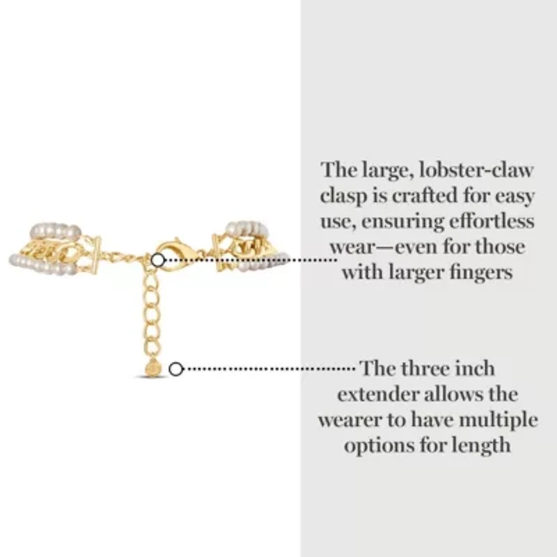 Four Twisted Strand Pearl and Chain Necklace In Gold, Long