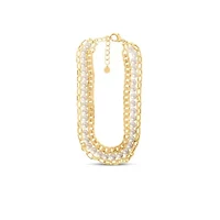 Three Strand Pearl and Chain Necklace In Gold