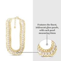 Three Strand Pearl and Chain Necklace In Gold