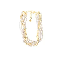 Five Twisted Strand Pearl and Chain Necklace In Gold